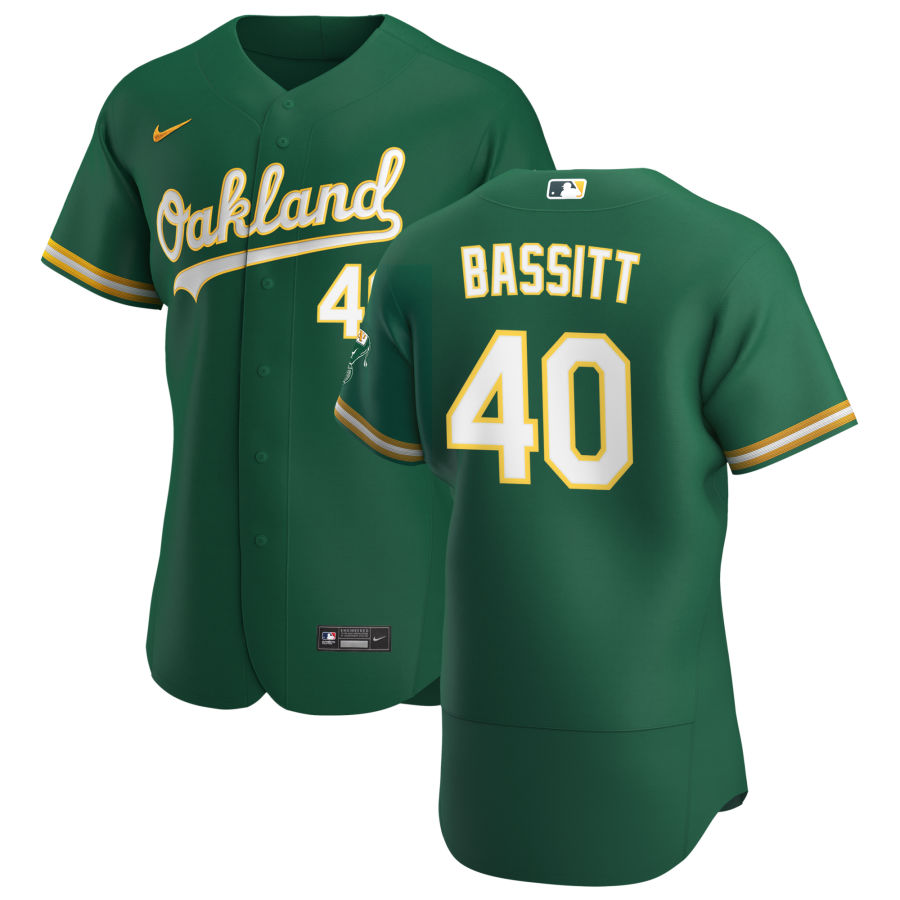 Oakland Athletics #40 Chris Bassitt Men's Nike Kelly Green Alternate 2020 Authentic Player MLB Jersey Oakland Athletics #40 Chris Bassitt Men's Nike Kelly Green Alternate 2020 Authentic Player MLB Jersey