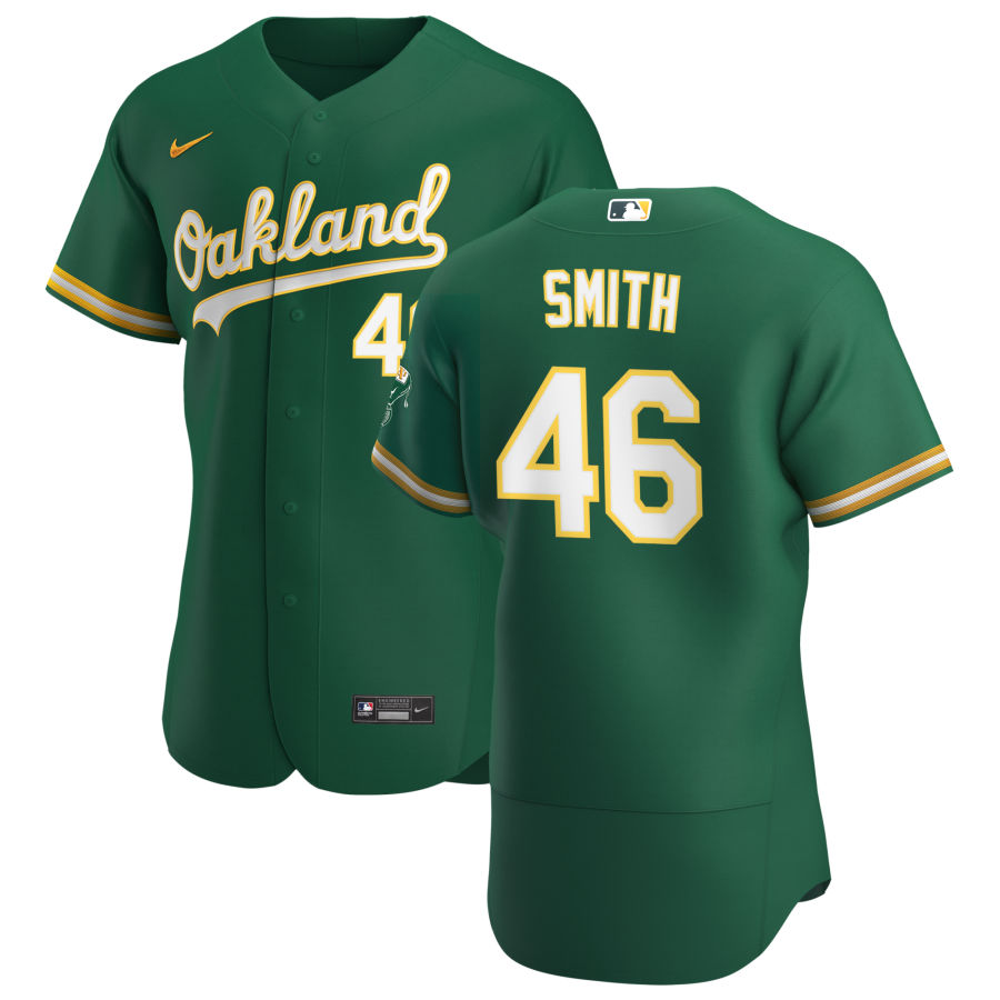 Oakland Athletics #46 Burch Smith Men's Nike Kelly Green Alternate 2020 Authentic Player MLB Jersey Oakland Athletics #46 Burch Smith Men's Nike Kelly Green Alternate 2020 Authentic Player MLB Jersey
