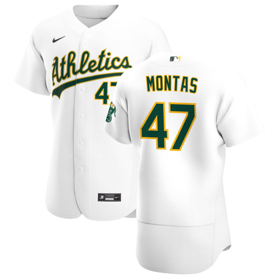 Oakland Athletics #47 Frankie Montas Men's Nike White Home 2020 Authentic Player MLB Jersey Oakland Athletics #47 Frankie Montas Men's Nike White Home 2020 Authentic Player MLB Jersey