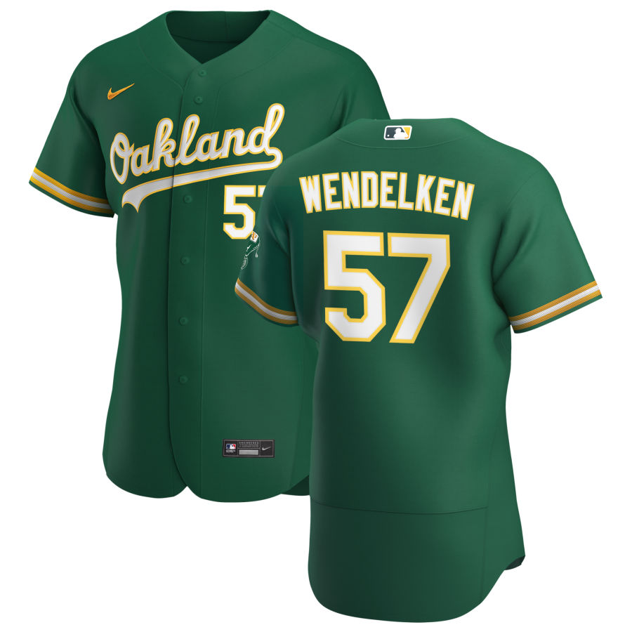 Oakland Athletics #57 J.B. Wendelken Men's Nike Kelly Green Alternate 2020 Authentic Player MLB Jersey Oakland Athletics #57 J.B. Wendelken Men's Nike Kelly Green Alternate 2020 Authentic Player MLB Jersey