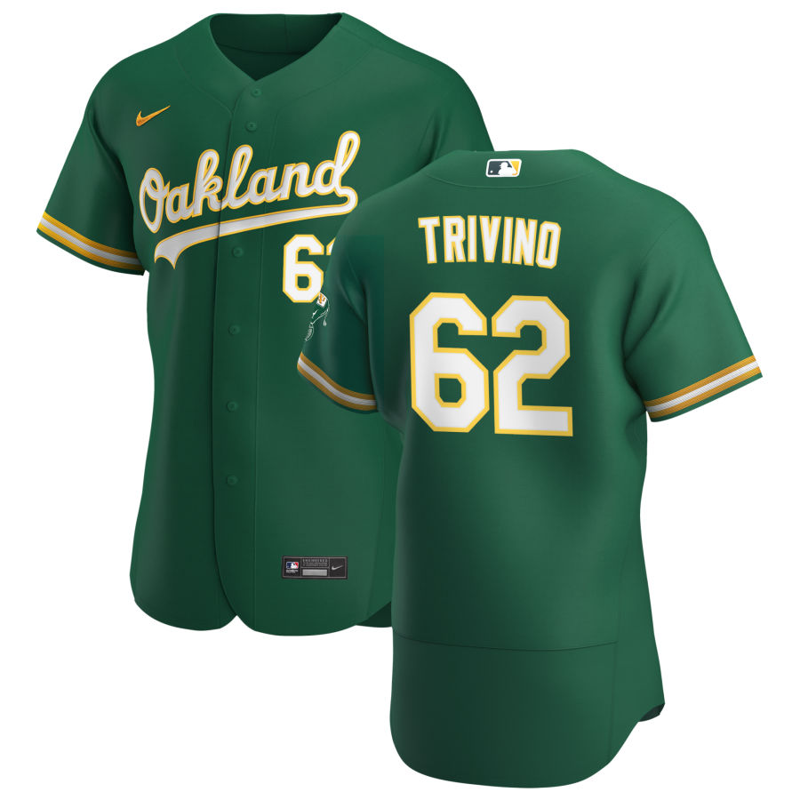 Oakland Athletics #62 Lou Trivino Men's Nike Kelly Green Alternate 2020 Authentic Player MLB Jersey Oakland Athletics #62 Lou Trivino Men's Nike Kelly Green Alternate 2020 Authentic Player MLB Jersey