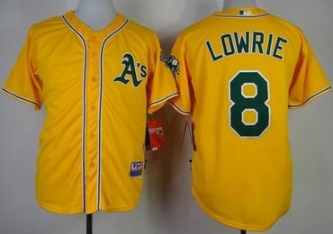 Oakland Athletics #8 Jed Lowrie Yellow Cool Base Baseball Jersey