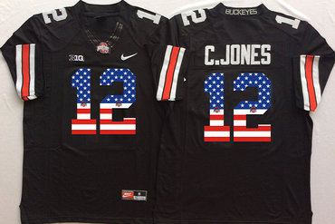 Ohio State Buckeyes 12 C.Jones Black USA Flag College Football Jersey