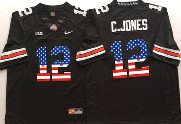 Ohio State Buckeyes 12 C.Jones Black USA Flag College Jersey