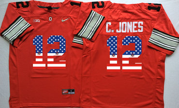 Ohio State Buckeyes 12 C.Jones Red USA Flag College Jersey