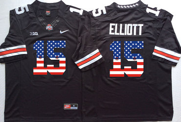 Ohio State Buckeyes 15 Ezekiel Elliott Black USA Flag College Jersey