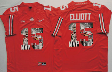 Ohio State Buckeyes 15 Ezekiel Elliott Red With Silver Logo Portrait Number College Jersey