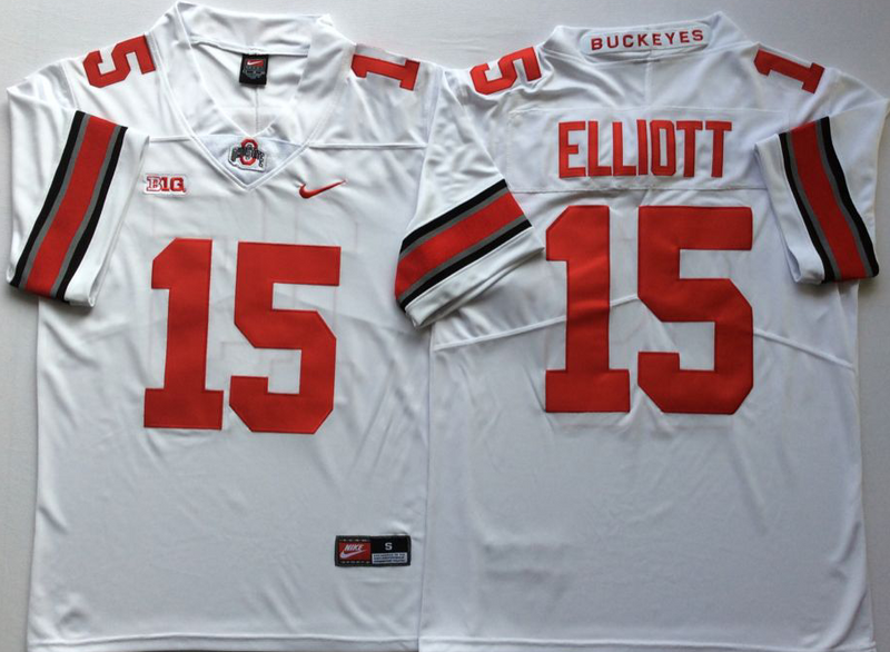 Ohio State Buckeyes 15 Ezekiel Elliott White Nike College Football Jersey