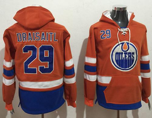 Oilers #29 Leon Draisaitl Orange Name & Number Pullover NHL Hoodie Oilers #29 Leon Draisaitl Orange Name & Number Pullover NHL Hoodie