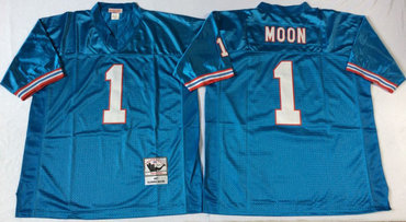 Oilers 1 Warren Moon Blue Throwback Jersey Oilers 1 Warren Moon Blue Throwback Jersey