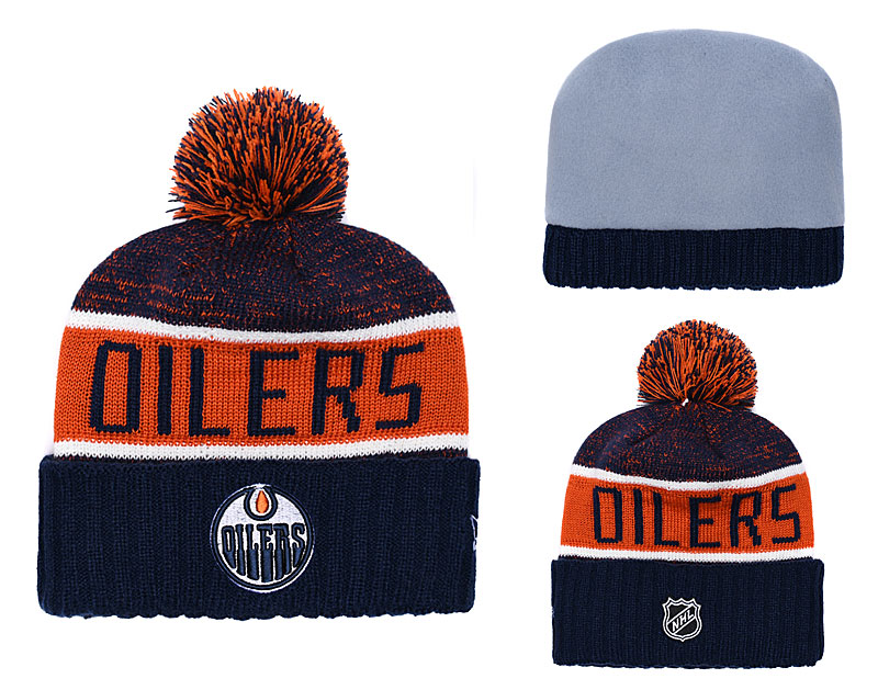 Oilers Fresh Logo Navy Orange Pom Knit Hat YD Oilers Fresh Logo Navy Orange Pom Knit Hat YD
