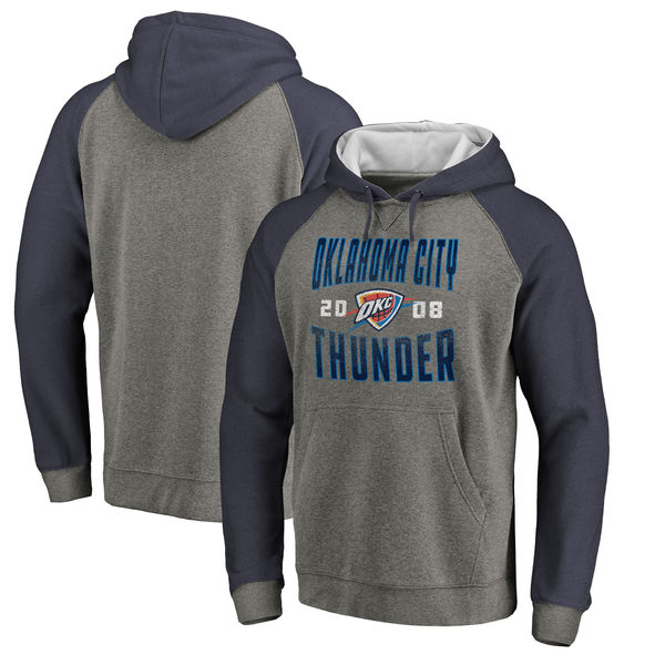 Oklahoma City Thunder Fanatics Branded Ash Antique Stack Tri Blend Raglan Pullover Hoodie