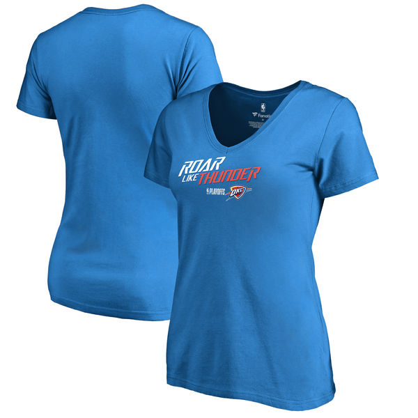 Oklahoma City Thunder Fanatics Branded Women's 2018 NBA Playoffs Slogan V Neck T-Shirt Blue Oklahoma City Thunder Fanatics Branded Women's 2018 NBA Playoffs Slogan V Neck T-Shirt Blue