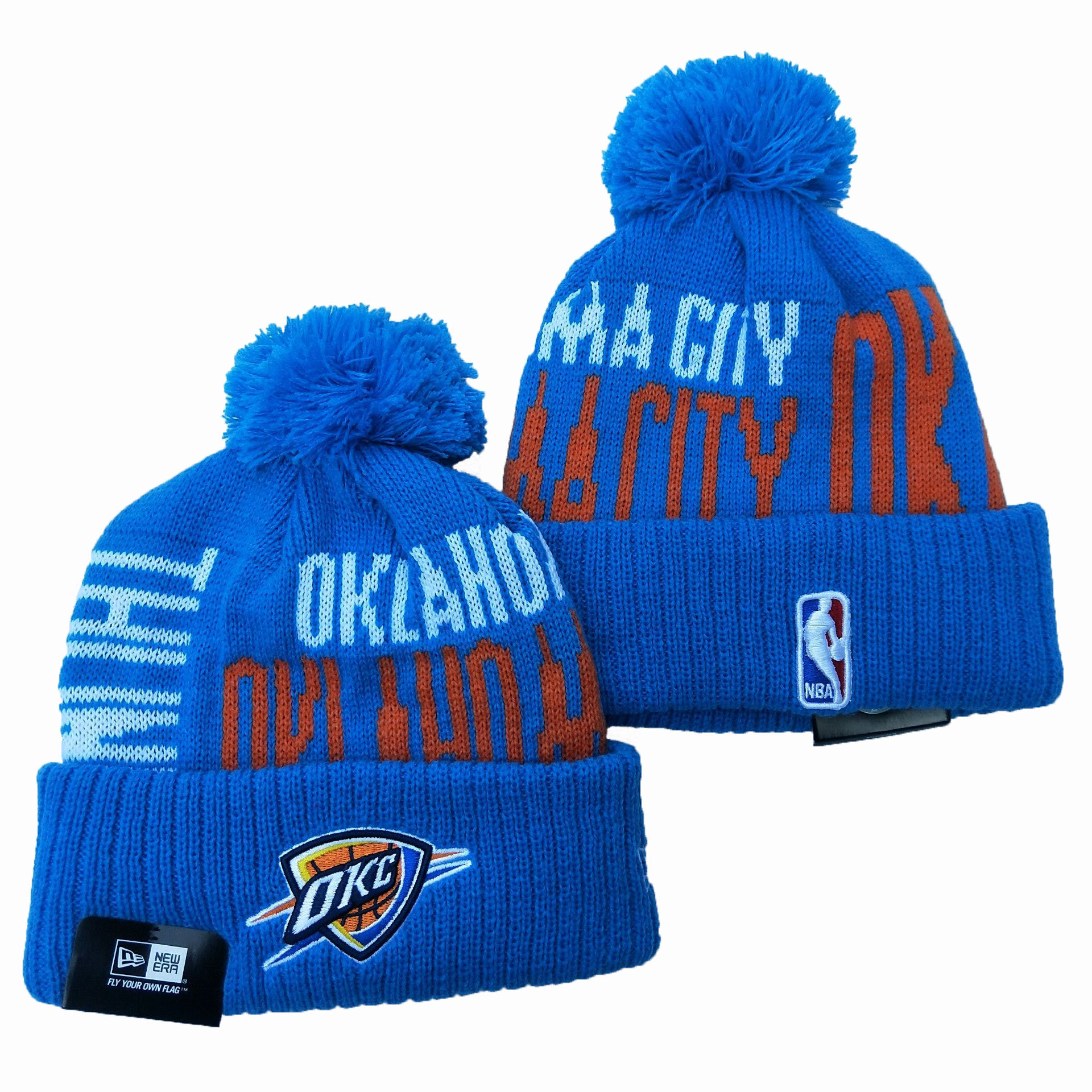 Oklahoma City Thunder Team Logo Blue Pom Knit Hat YD Oklahoma City Thunder Team Logo Blue Pom Knit Hat YD