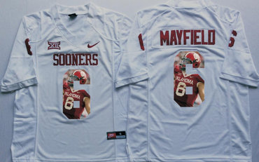 Oklahoma Sooners 14 Baker Mayfield All White Portrait Number College Jersey Oklahoma Sooners 14 Baker Mayfield All White Portrait Number College Jersey