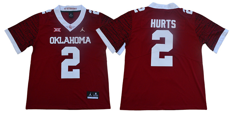 Oklahoma Sooners 2 Jalen Hurts Red 47 Game Winning Streak College Football Jersey Oklahoma Sooners 2 Jalen Hurts Red 47 Game Winning Streak College Football Jersey