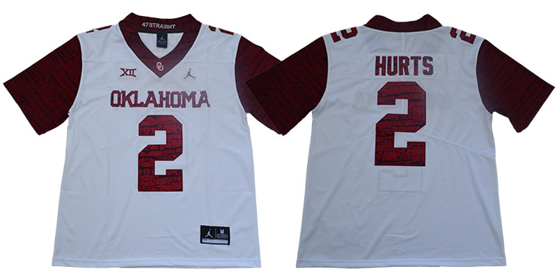 Oklahoma Sooners 2 Jalen Hurts White 47 Game Winning Streak College Football Jersey Oklahoma Sooners 2 Jalen Hurts White 47 Game Winning Streak College Football Jersey