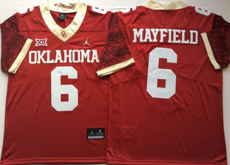 Oklahoma Sooners 6 Baker Mayfield Red 47 Game Winning Streak College Football Jersey Oklahoma Sooners 6 Baker Mayfield Red 47 Game Winning Streak College Football Jersey