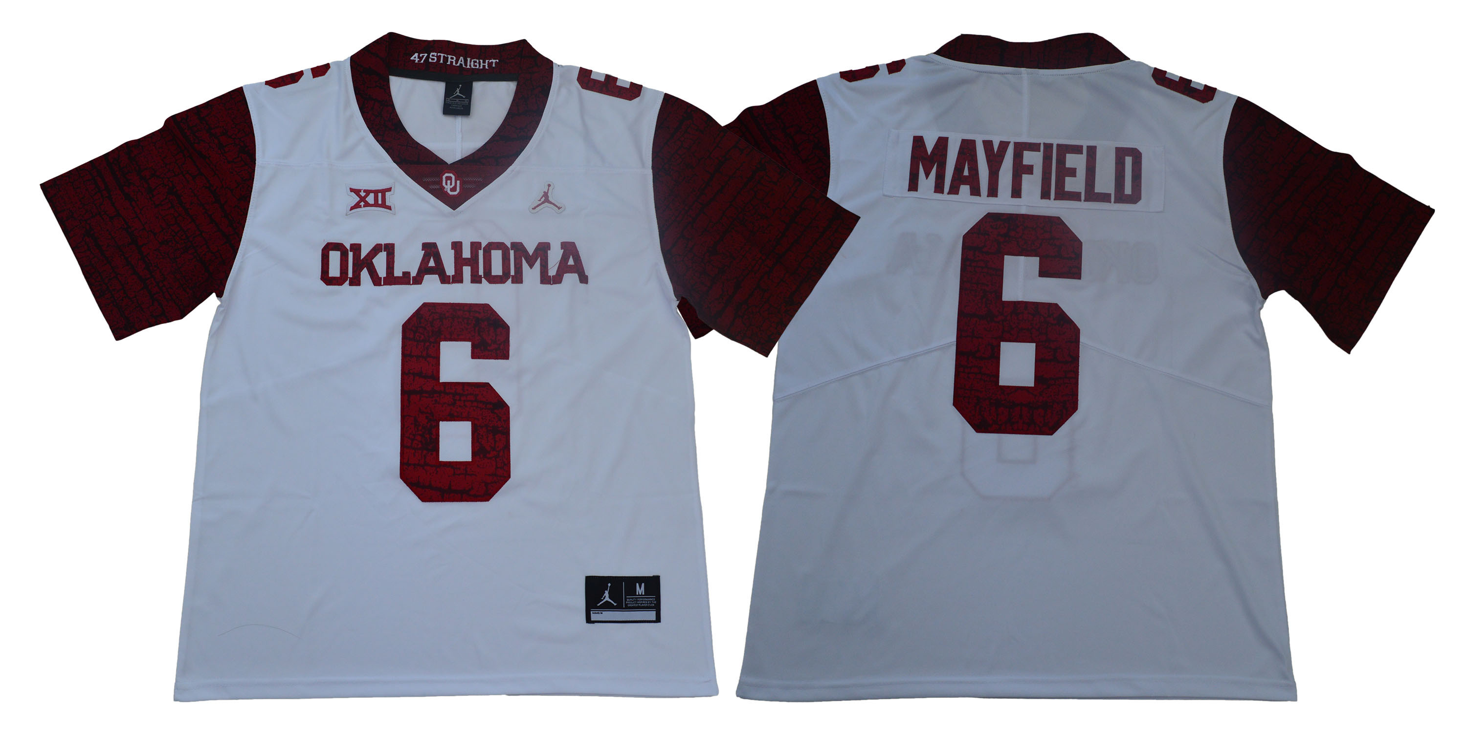 Oklahoma Sooners 6 Baker Mayfield White 47 Game Winning Streak College Football Jersey Oklahoma Sooners 6 Baker Mayfield White 47 Game Winning Streak College Football Jersey