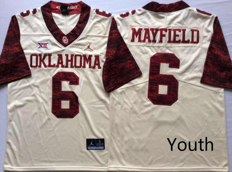 Oklahoma Sooners 6 Baker Mayfield White Youth 47 Game Winning Streak College Football Jersey Oklahoma Sooners 6 Baker Mayfield White Youth 47 Game Winning Streak College Football Jersey