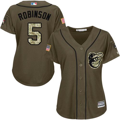 Orioles #5 Brooks Robinson Green Salute to Service Women's Stitched MLB Jersey Orioles #5 Brooks Robinson Green Salute to Service Women's Stitched MLB Jersey