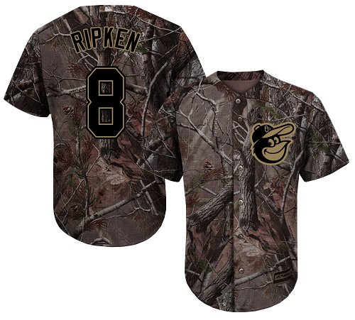 Orioles #8 Cal Ripken Camo Realtree Collection Cool Base Stitched Baseball Jersey