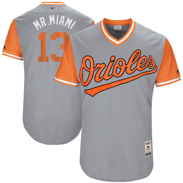 Orioles 13 Manny Machado Mr. Miami Majestic Gray 2017 Players Weekend Jersey