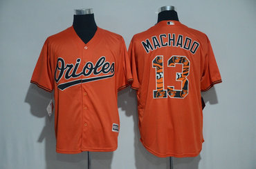 Orioles 13 Manny Machado Orange Team Logo Print Cool Base Jersey