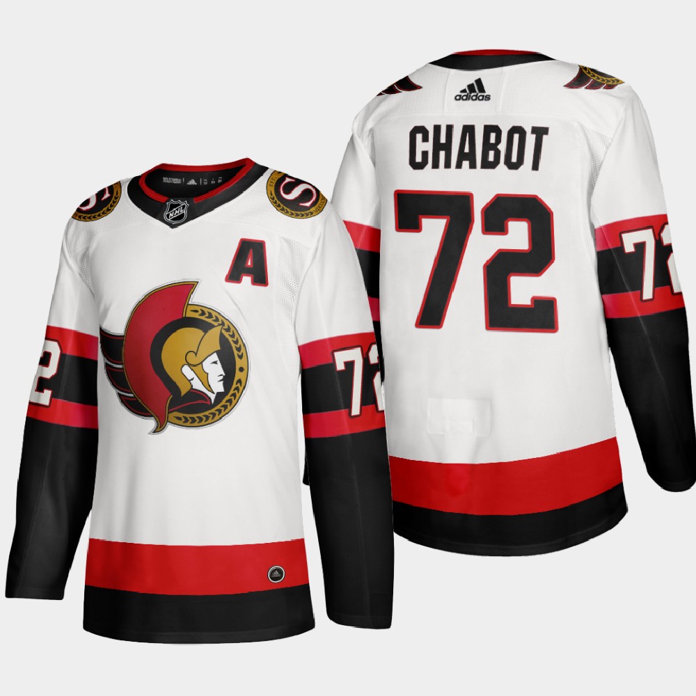 Ottawa Senators #72 Thomas Chabot Men's Adidas 2020-21 Authentic Player Away Stitched NHL Jersey White Ottawa Senators #72 Thomas Chabot Men's Adidas 2020-21 Authentic Player Away Stitched NHL Jersey White