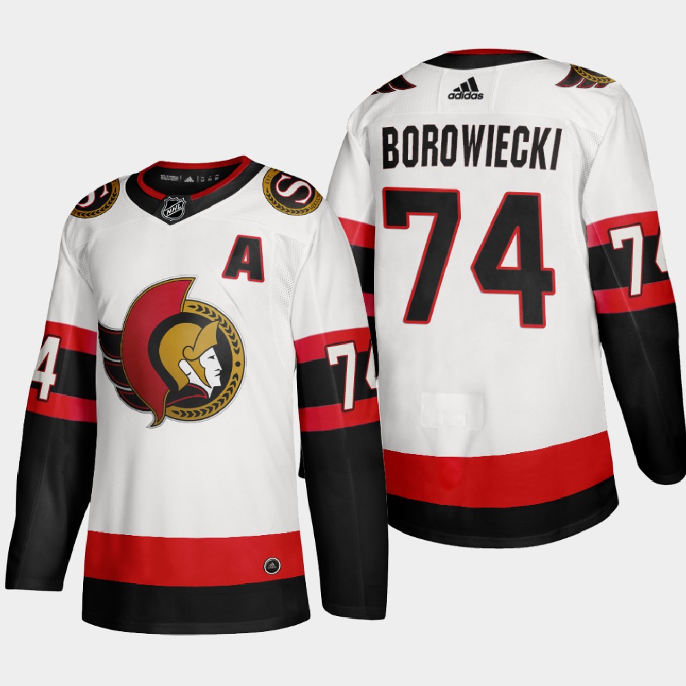 Ottawa Senators #74 Mark Borowiecki Men's Adidas 2020-21 Authentic Player Away Stitched NHL Jersey White Ottawa Senators #74 Mark Borowiecki Men's Adidas 2020-21 Authentic Player Away Stitched NHL Jersey White