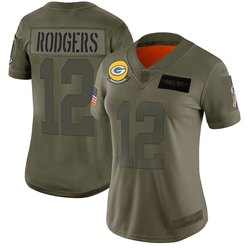 Packers #12 Aaron Rodgers Camo Women's Stitched Football Limited 2019 Salute to Service Jersey Packers #12 Aaron Rodgers Camo Women's Stitched Football Limited 2019 Salute to Service Jersey