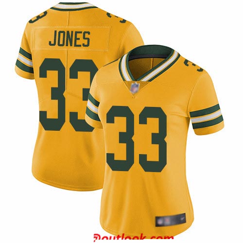 Packers #33 Aaron Jones Yellow Women's Stitched Football Limited Rush Jersey Packers #33 Aaron Jones Yellow Women's Stitched Football Limited Rush Jersey
