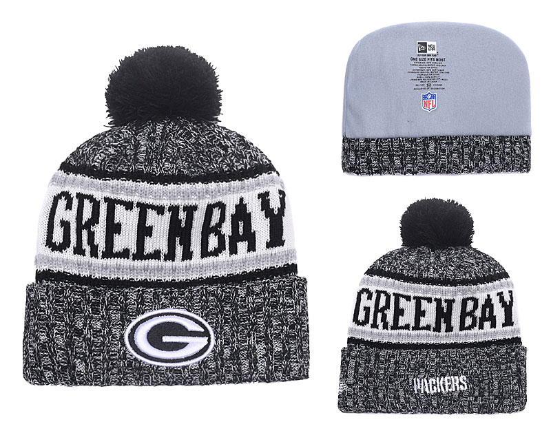 Packers 2018 NFL Sideline Black Pom Knit Hat YD