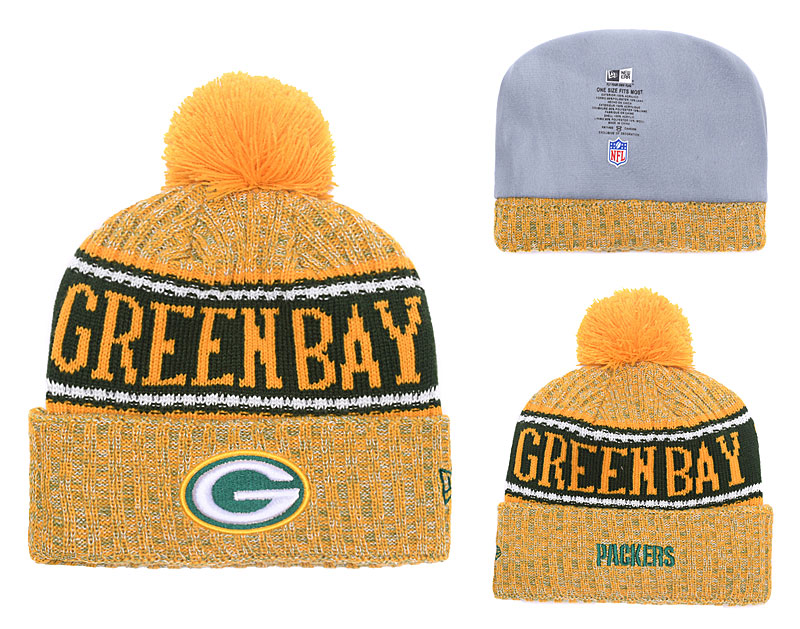 Packers 2018 NFL Sideline Yellow Pom Knit Hat YD