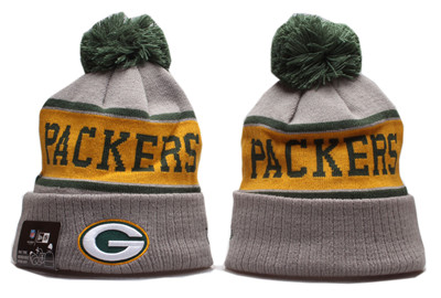 Packers Team Logo Gray Yellow Wordmark Cuffed Pom Knit Hat YP