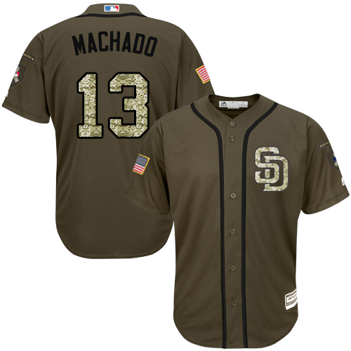 Padres #13 Manny Machado Green Salute to Service Stitched Baseball Jersey