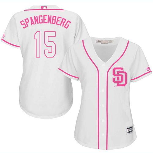 Padres #15 Cory Spangenberg White Pink Fashion Women's Stitched MLB Jersey