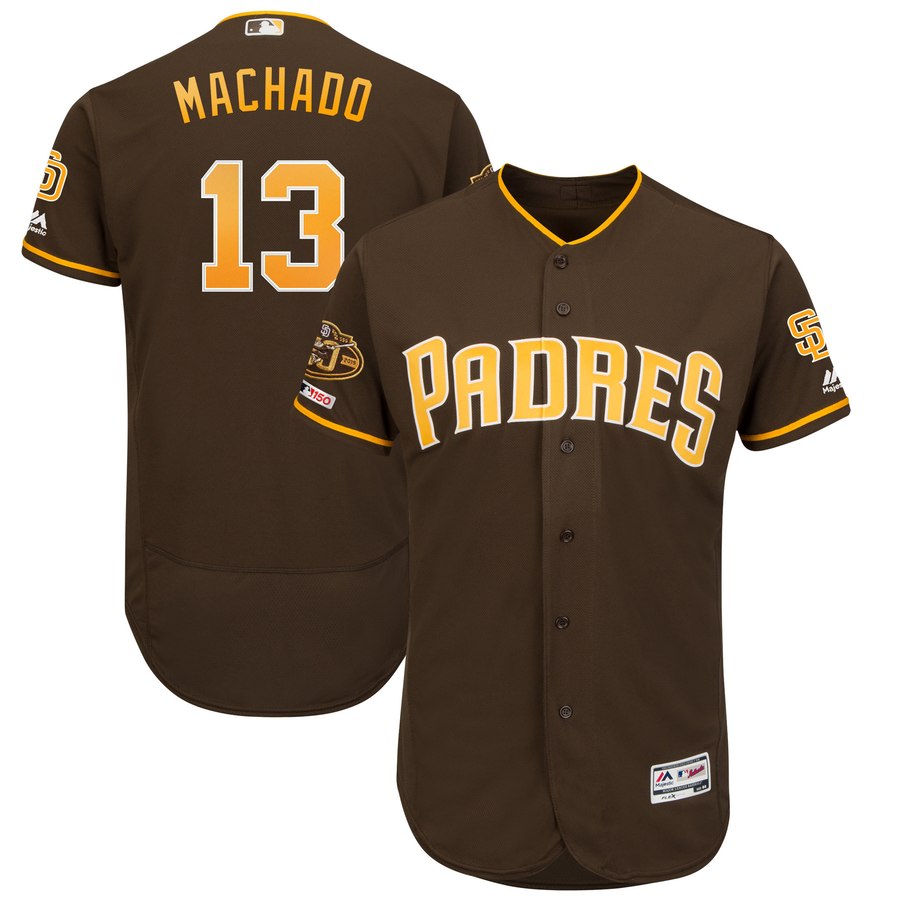 Padres 13 Manny Machado Brown 50th Anniversary And 150th Patch FlexBase Jersey
