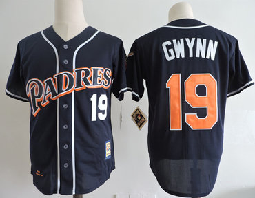 Padres 19 Tony Gwynn Navy 1998 Cooperstown Collection Jersey