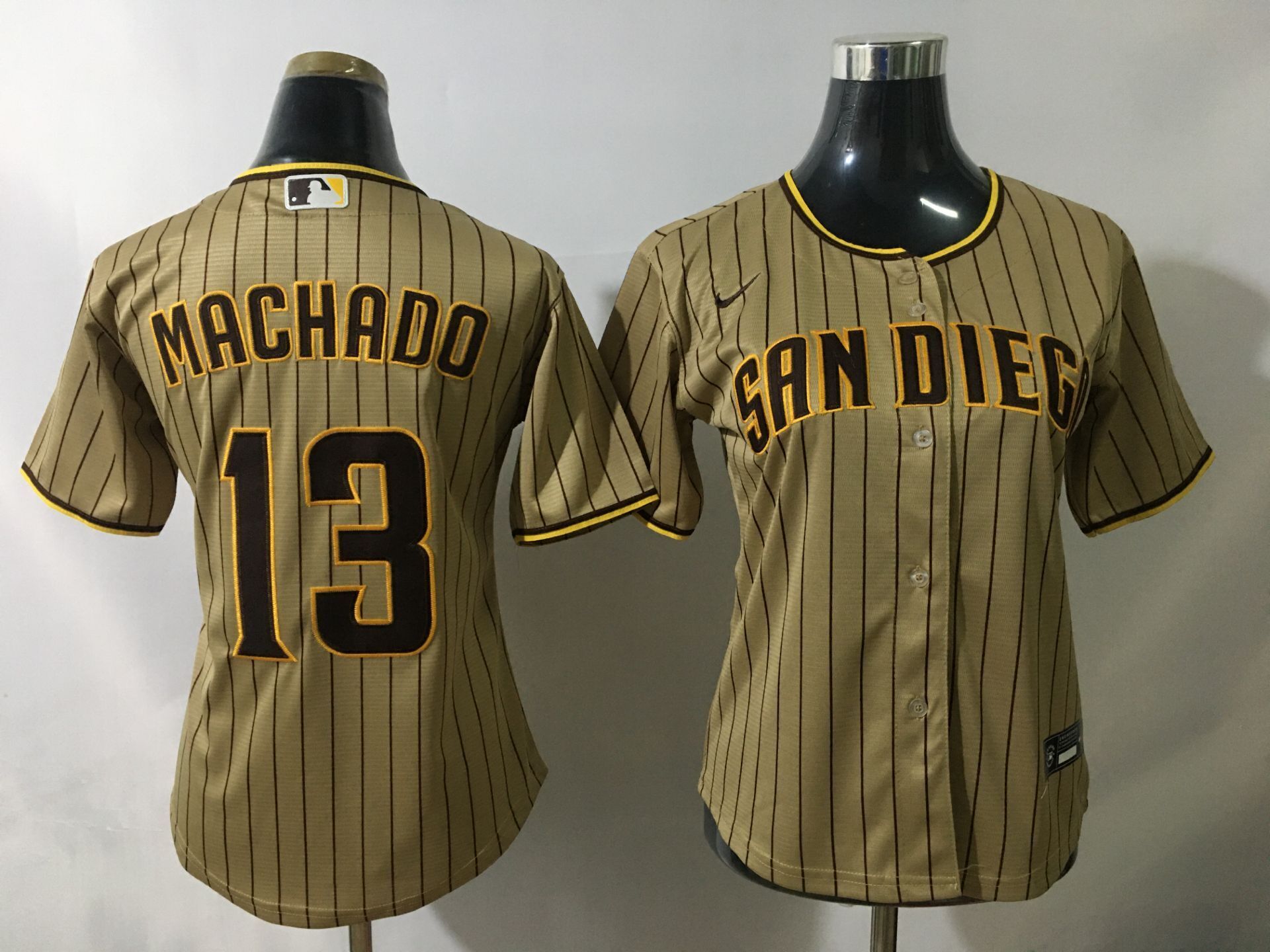 Padres Machado #13 Color Tan Brown Stripes Womens Padres Machado #13 Color Tan Brown Stripes Womens