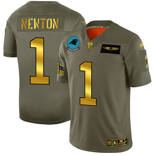 Panthers #1 Cam Newton Camo Gold Men's Stitched Football Limited 2019 Salute To Service Jersey