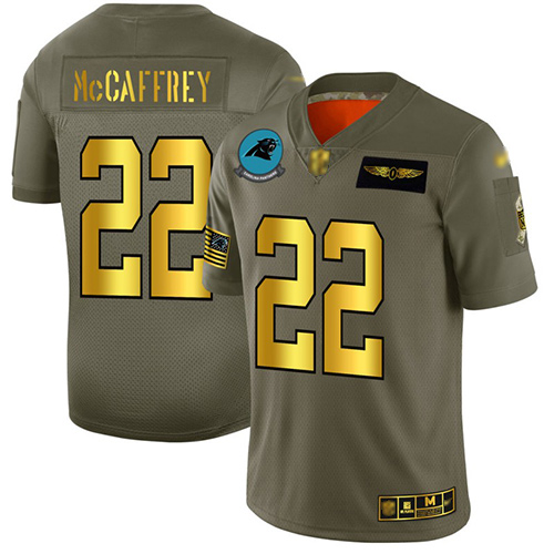 Panthers #22 Christian McCaffrey Camo Gold Men's Stitched Football Limited 2019 Salute To Service Jersey