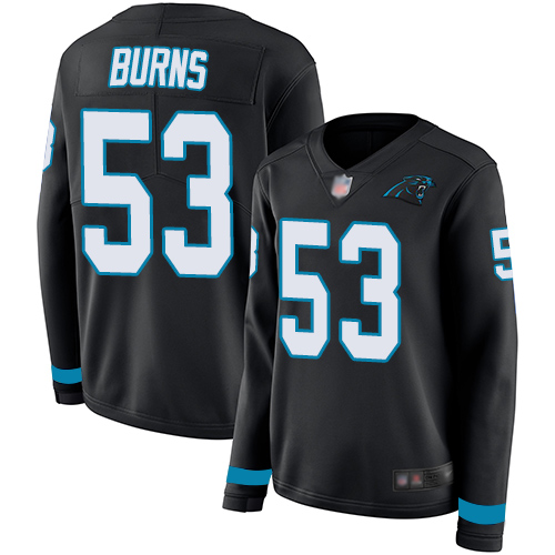 Panthers #53 Brian Burns Black Team Color Women's Stitched Football Limited Therma Long Sleeve Jersey Panthers #53 Brian Burns Black Team Color Women's Stitched Football Limited Therma Long Sleeve Jersey