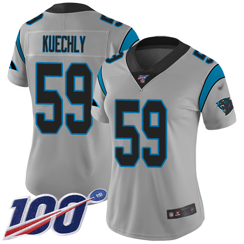 Panthers #59 Luke Kuechly Silver Women's Stitched Football Limited Inverted Legend 100th Season Jersey Panthers #59 Luke Kuechly Silver Women's Stitched Football Limited Inverted Legend 100th Season Jersey