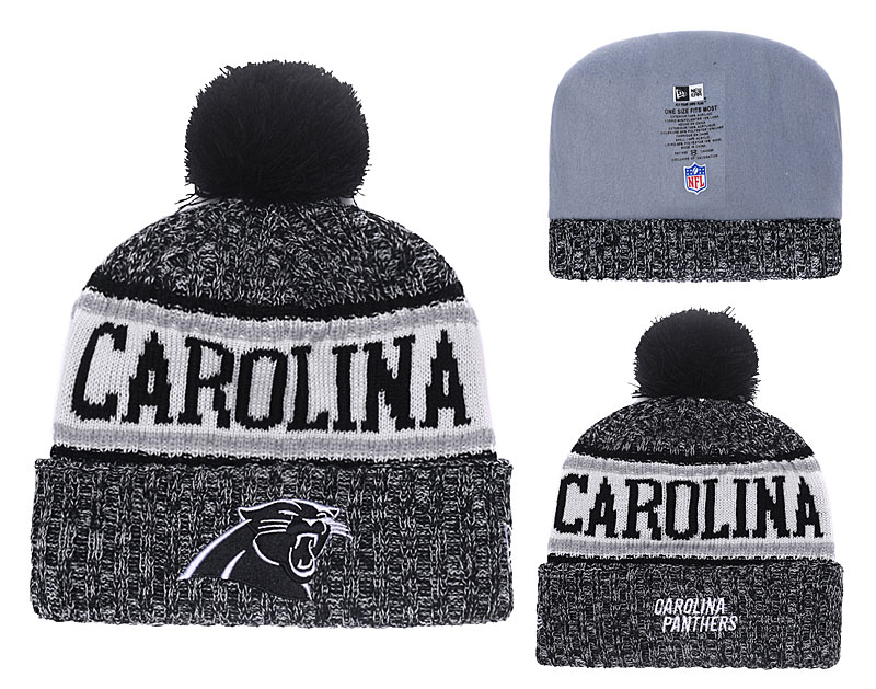 Panthers Black 2018 NFL Sideline Pom Knit Hat YD