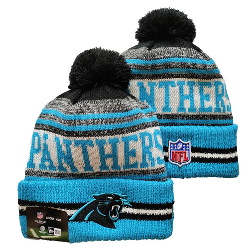 Panthers Team Logo Blue And Gray Pom Cuffed Knit Hat YD