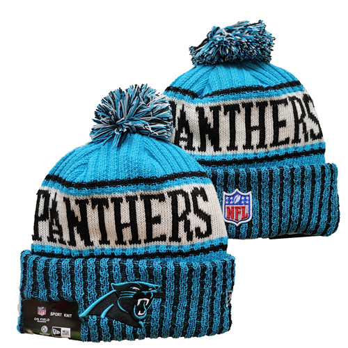 Panthers Team Logo Blue Pom Cuffed Knit Hat YD