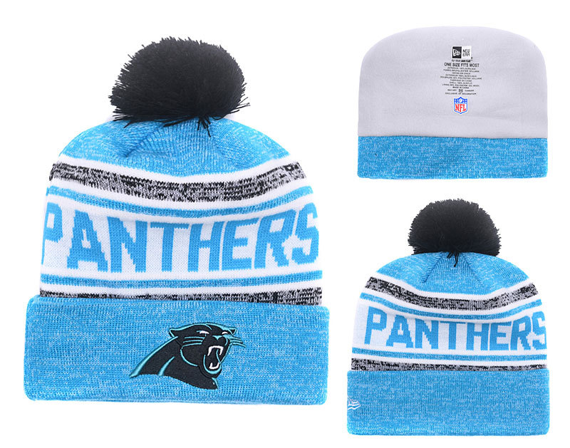 Panthers Team Logo Blue Pom Knit Hat YD