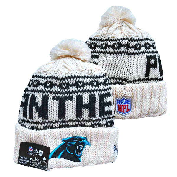 Panthers Team Logo Pom Cuffed White Knit Hat  YD