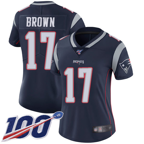 Patriots #17 Antonio Brown Navy Blue Team Color Women's Stitched Football 100th Season Vapor Limited Jersey Patriots #17 Antonio Brown Navy Blue Team Color Women's Stitched Football 100th Season Vapor Limited Jersey